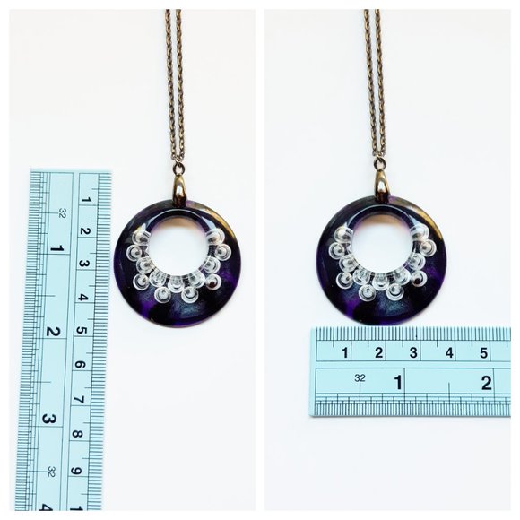 Googly Eye Pendant Necklace Purple and Black Halloween Large Open Circle - Picture 7 of 10